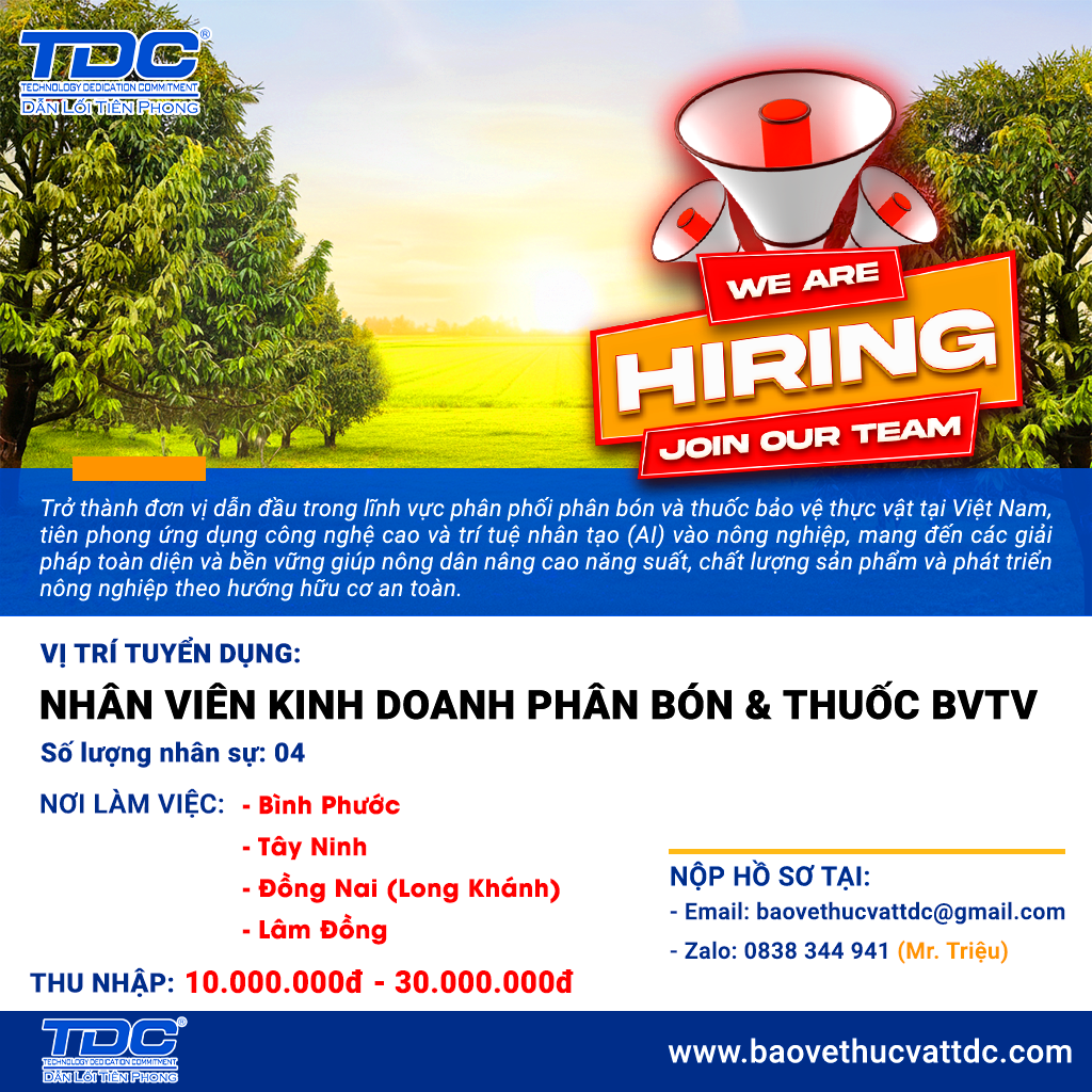 tuyển dụng nhân viên kinh doanh phân bón